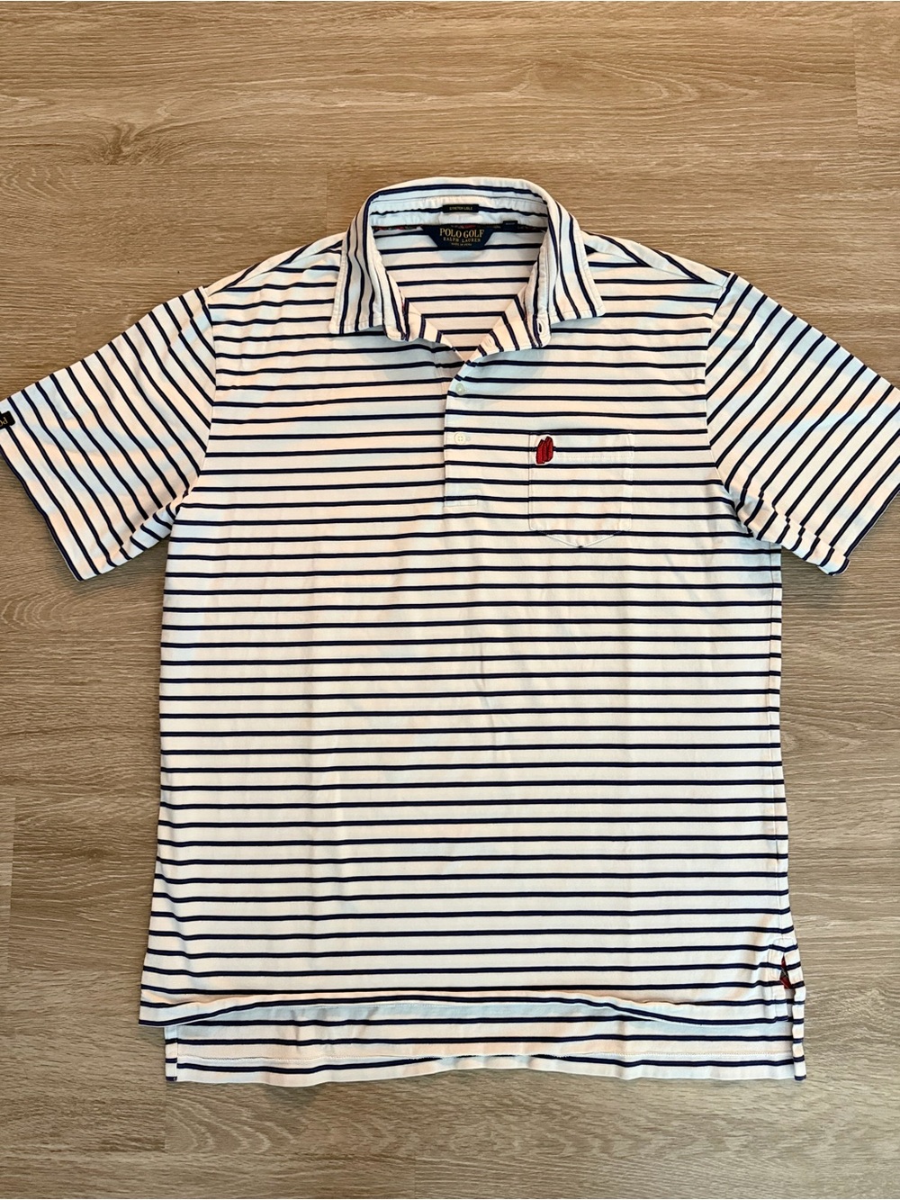 Polo Golf Striped Short-Sleeve Polo - White with Navy Stripes